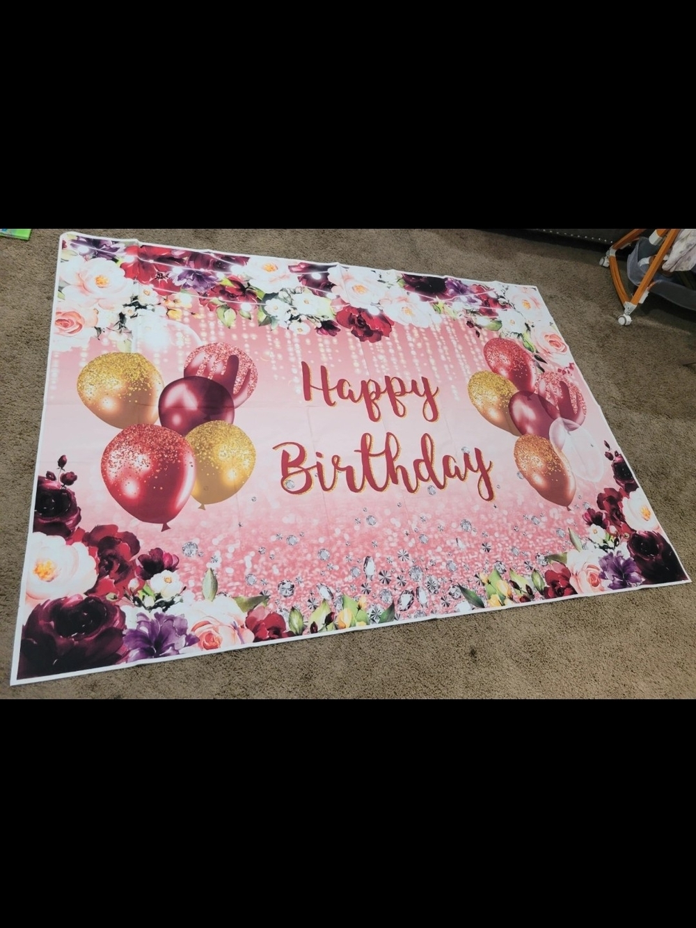 Happy Birthday Pink Floral Backdrop - Party Photo Banner